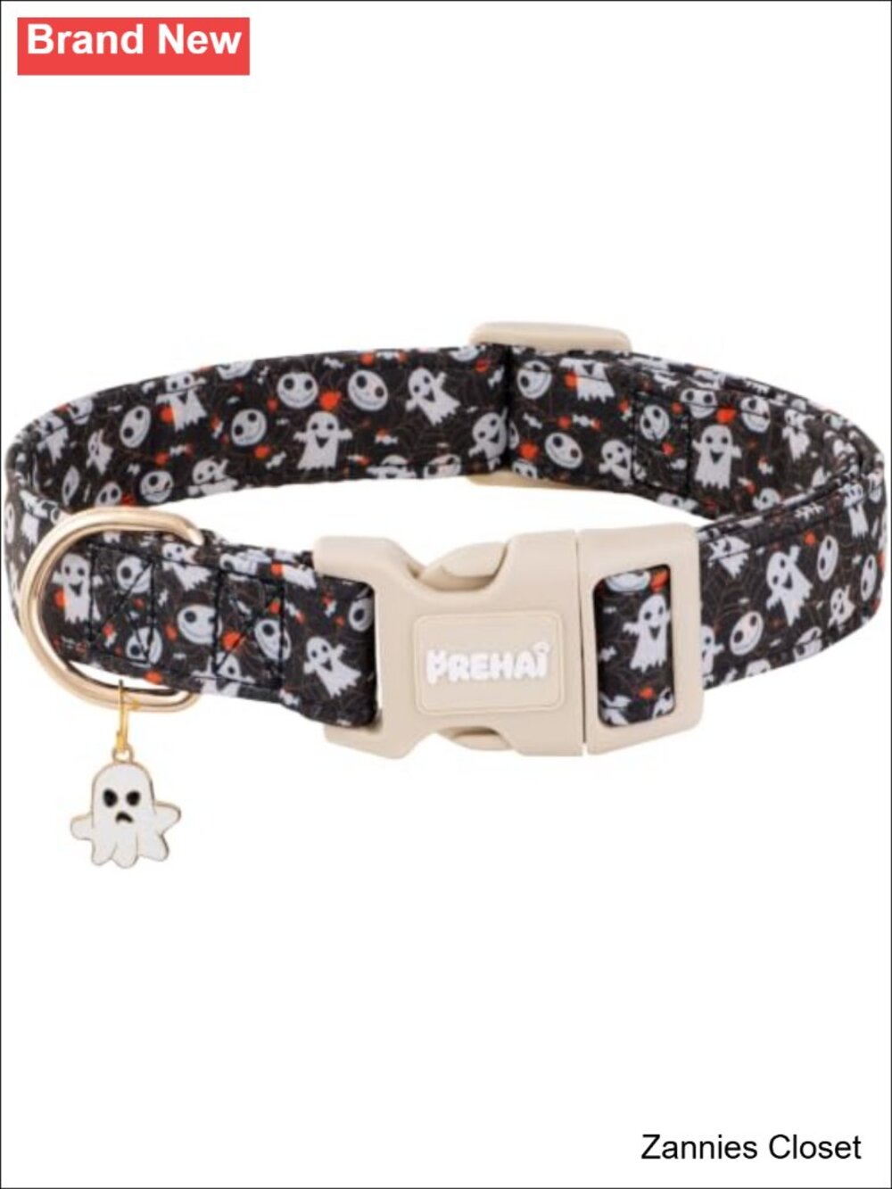 👻 PREHAI Halloween Ghost Skull Spider Web Cotton Dog Collar Large